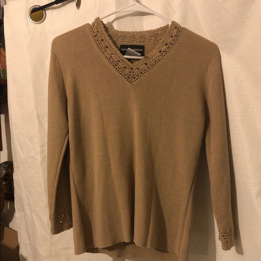 Petite V Neck Top Crochet Lace Trim